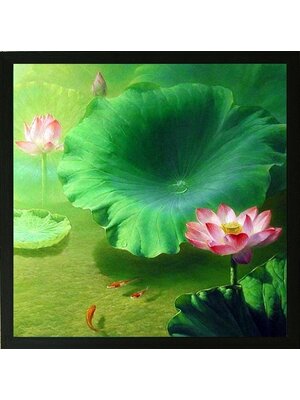 bua-2011 *พร้อมส่ง* ชุดภาพติดคริสตัลกลม ลายบัวหลวง ( งานติดเต็มภาพ ) ขนาด 35*35 ซม. ผ้าแคนวาสลงผังลายเต็ม คริสตัลกลม 34 สี อุปกรณ์ครบชุด