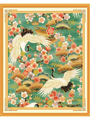 crane-1007 *สินค้าหมด* ชุดปักครอสติช ลายนกกระเรียนคู่ซากุระ (ปักเต็มผืนผ้า ไม่มีเดินเส้น ผ้า11CT พิมพ์ลาย ปัก 3 เส้นเล็ก) ขนาด 50*59 ซม.ผ้าครอสติช 11CTพิมพ์ลายปักบนผ้า ไหมคอตตอน 19 สี ผังลาย เข็ม