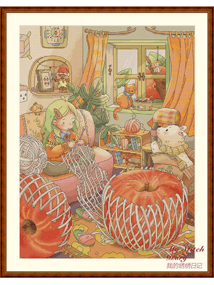 girl-1113 *สินค้าหมด* ชุดปักครอสติช ลายสาวน้อยแอปเปิ้ล (ปักเต็มผืนผ้า ไม่มีเดินเส้น ปักครั้งละ 3 เส้นเล็ก) ขนาด 54*65 ซม.ผ้าครอสติช 11CTพิมพ์ลายปักบนผ้า ไหมคอตตอน 31 สี ผังลาย เข็ม