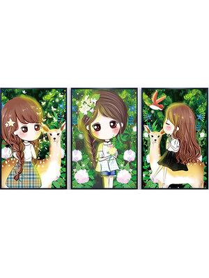 girl-1007 *พร้อมส่ง* ชุดปักครอสติช ลายเซต 3 ชิ้น สาวน้อยกับกวาง (ปักเต็มผืนผ้า ไม่มีเดินเส้น ผ้า11CTพิมพ์ลาย ปัก 3 เส้นเล็ก) ขนาดภาพละ 51*68 ซม.ผ้าครอสติช 11CTพิมพ์ลายปักบนผ้า ไหมคอตตอน 136 สี ผังลาย เข็ม