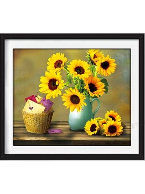 sunflower-2014 *พร้อมส่ง* ชุดภาพติดคริสตัลกลม ลายแจกันดอกทานตะวัน (งานติดเต็มภาพ) ขนาด 50*40 ซม.ผ้าแคนวาสลงผังลายเต็ม คริสตัลกลม 30 สี อุปกรณ์ครบชุด