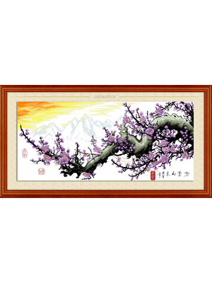 mei-1013 *พร้อมส่ง* ชุดปักครอสติช ลายช่อดอกเหมยสีม่วง ขนาด 94*50 ซม.ผ้าครอสติช 11CTพิมพ์ลายปักบนผ้า ไหมคอตตอน 21 สี ผังลาย เข็ม