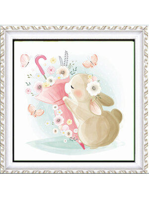 rabbit-1029 *สินค้าหมด* ชุดปักครอสติช ลายกระต่ายร่มหุบ (ไม่มีเดินเส้น ผ้า11CT พิมพ์ลาย ปัก 3 เส้นเล็ก) ขนาด 50*50 ซม.ผ้าครอสติช 11CTพิมพ์ลายปักบนผ้า ไหมคอตตอน 29 สี ผังลาย เข็ม