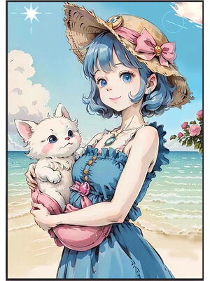 lady-1058 *พร้อมส่ง* ชุดปักครอสติช ลายสาวน้อยกับน้องแมว (ปักเต็มผืนผ้า ไม่มีเดินเส้น ผ้าพิมพ์ลาย9CT ปัก 4 เส้นเล็ก) ขนาด 60*85 ซม.ผ้าครอสติช 9CTพิมพ์ลายปักบนผ้า ไหมคอตตอน 33 สี ผังลาย เข็ม