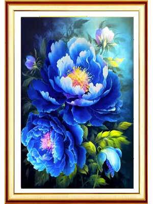 botan-1130 *สินค้าหมด* ชุดปักครอสติช ลายช่อโบตั๋นสีน้ำเงิน (งานปักเต็มลาย ไม่มีเดินเส้น) ปักครั้งละ 3 เส้นเล็ก ขนาด 50*70 ซม.ผ้าครอสติช 11CTพิมพ์ลายปักบนผ้า ไหมคอตตอน 42 สี ผังลาย เข็ม