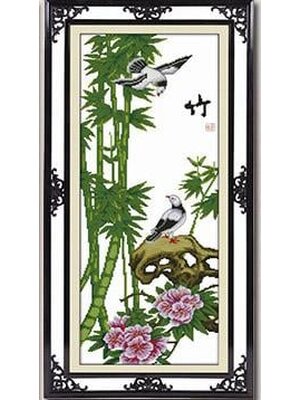 bloom-1016 *พร้อมส่ง* ชุดปักครอสติช ลายนกน้อยกับต้นไผ่ (ปักครั้งละ 3 เส้นเล็ก) ขนาด 40*95 ซม ผ้าครอสติช 11CTพิมพ์ลายปักบนผ้า ไหมคอตตอน 27 สี ผังลาย เข็ม