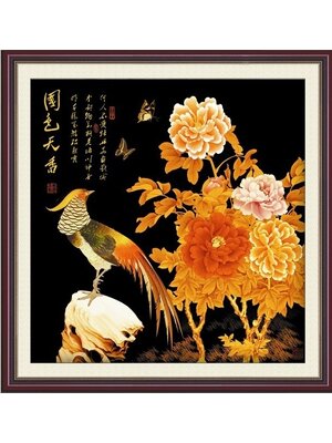 kai-1009 *พร้อมส่ง* ชุดปักครอสติช ลายไก่ฟ้าคู่โบตั๋น (ปักเต็มผืนผ้า ไม่มีเดินเส้น ผ้า11CTพิมพ์ลาย ปักครั้งละ 3 เส้นเล็ก) ขนาด 75*76 ซม.ผ้าครอสติช 11CTพิมพ์ลายปักเต็มลายผ้า+ไหมคอตตอน 26 สี+ผังลาย+เข็ม