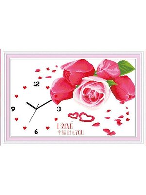 clock-1189 *สินค้าหมด* ชุดปักครอสติช ลายนาฬิกาช่อกุหลาบ ขนาด 69*46 ซม.ผ้าครอสติช 11CTพิมพ์ลายปักบนผ้า ไหมคอตตอน 25 สี ผังลาย เข็ม
