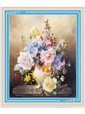 rose-1031 *สินค้าหมด* ชุดปักครอสติช ลายแจกันดอกกุหลาบ (ปักเต็มผืนผ้า ไม่มีเดินเส้น ปักครั้งละ 3 เส้นเล็ก) ขนาด 60*67 ซม.ผ้าครอสติช 11CTพิมพ์ลายปักบนผ้า ไหมคอตตอน 48 สี ผังลาย เข็ม