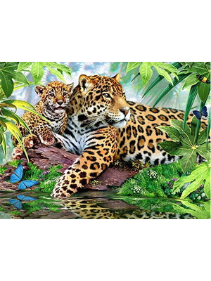 tiger-2018 *พร้อมส่ง* ชุดภาพติดคริสตัลกลม ลายเสือดาวแม่ลูก (งานติดเต็มภาพ) ขนาด 50*40 ซม.ผ้าแคนวาส ลงกาวติดเต็มลาย+คริสตัลกลม 35 สี+อุปกรณ์ครบชุด