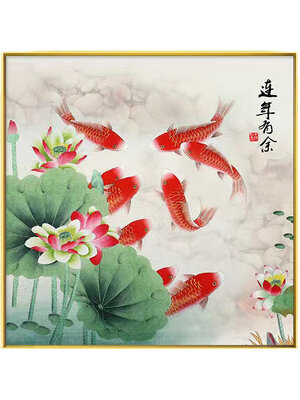 pla-2032 *พร้อมส่ง* ชุดภาพติดคริสตัลกลม ลายปลาคาร์ปแดงในบึงบัว (งานติดเต็มภาพ) ขนาด 40*40 ซม.ผ้าแคนวาส ลงกาวติดเต็มลาย+คริสตัลกลม 20 สี+อุปกรณ์ครบชุด