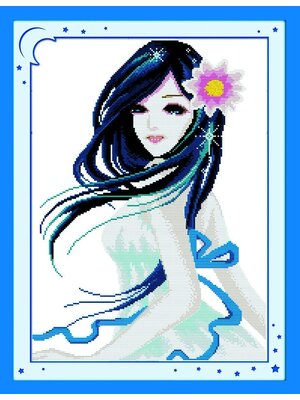 lady-1011 *พร้อมส่ง* ชุดปักครอสติช ลายสาวงามดอกไม้ชมพู (ผ้า11CTพิมพ์ลาย ปัก 3 เส้นเล็ก) ขนาด 44*55 ซม.ผ้าครอสติช 11CTพิมพ์ลายปักบนผ้า ไหมคอตตอน 21 สี ผังลาย เข็ม