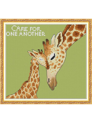 giraffe-1004 *พร้อมส่ง* ชุดปักครอสติช ลายแม่ลูกยีราฟ (งานปักเต็มลาย) ขนาด 32*27 ซม.ผ้าครอสติช 11CTพิมพ์ลายปักบนผ้า ไหมคอตตอน 17 สี ผังลาย เข็ม