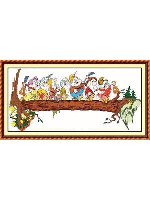 snowwhite-1101 *สินค้าหมด* ชุดปักครอสติช ลายคนแคระทั้ง 7 (ผ้า11CTพิมพ์ลาย ปัก 3 เส้นเล็ก) ขนาด 77*40 ซม. ผ้าครอสติช 11CTพิมพ์ลายปักบนผ้า ไหมคอตตอน 49 สี ผังลาย เข็ม