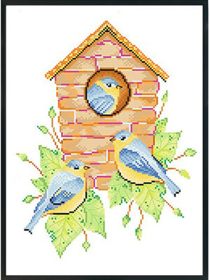 bird-1020 *พร้อมส่ง* ชุดปักครอสติช ลายบ้านนกน้อย (ปักครั้งละ 3 เส้นเล็ก) ขนาด 37*45 ซม.ผ้าครอสติช 11CTพิมพ์ลายปักบนผ้า ไหมคอตตอน 23 สี ผังลาย เข็ม