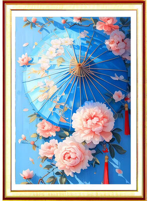 botan-1020 *พร้อมส่ง* ชุดปักครอสติช ลายร่มโบตั๋น (ปักเต็มผืนผ้า ไม่มีเดินเส้น ผ้า11CTพิมพ์ลาย ปัก 3 เส้นเล็ก) ขนาด 50*70 ซม.ผ้าครอสติช 11CTพิมพ์ลายปักบนผ้า ไหมคอตตอน 22 สี ผังลาย เข็ม