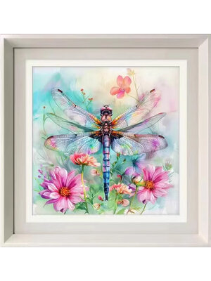 bloom-1107 *สินค้าหมด* ชุดปักครอสติช ลายแมลงปอเกาะดอกไม้ (ปักเต็มผืนผ้า ไม่มีเดินเส้น ผ้า11CT พิมพ์ลาย ปัก 3 เส้นเล็ก) ขนาด 50*50 ซม.ผ้าครอสติช 11CTพิมพ์ลายปักบนผ้า ไหมคอตตอน 22 สี ผังลาย เข็ม