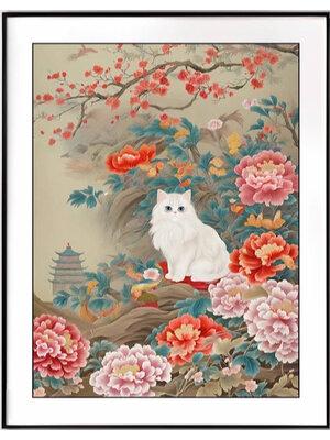 cat-1008 *พร้อมส่ง* ชุดปักครอสติช ลายแมวน้อยโบตั๋น (ปักเต็มผืนผ้า ไม่มีเดินเส้น ผ้า9CTพิมพ์ลาย ปัก 4 เส้นเล็ก) ขนาด 60*80 ซม.ผ้าครอสติช 9CTพิมพ์ลายปักบนผ้า ไหมคอตตอน 60 สี ผังลาย เข็ม