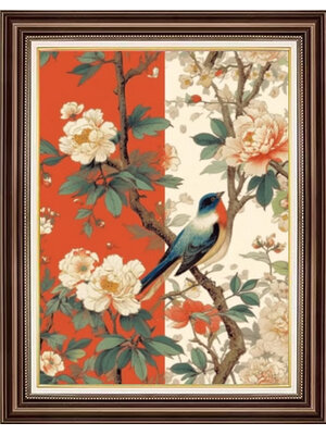 bird-1002 *พร้อมส่ง* ชุดปักครอสติช ลายนกน้อยเกาะกิ่งโบตั๋น (ปักเต็มผืนผ้า ไม่มีเดินเส้น ผ้า11CTพิมพ์ลาย ปัก 3 เส้นเล็ก) ขนาด 50*70 ซม.ผ้าครอสติช 11CTพิมพ์ลายปักบนผ้า ไหมคอตตอน 14 สี ผังลาย เข็ม