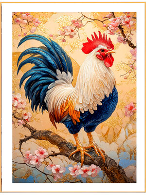 kai-1005 *สินค้าหมด* ชุดปักครอสติช ลายไก่มงคล (ปักเต็มผืนผ้า ไม่มีเดินเส้น ผ้า11CT พิมพ์ลาย ปัก 3 เส้นเล็ก) ขนาด 50*70 ซม.ผ้าครอสติช 11CTพิมพ์ลายปักบนผ้า ไหมคอตตอน 32 สี ผังลาย เข็ม