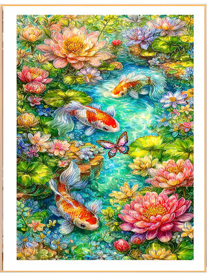 pla-1156 *สินค้าหมด* ชุดปักครอสติช ลายปลาคาร์ปในบึงบัว (ปักเต็มผืนผ้า ไม่มีเดินเส้น ผ้า11CTพิมพ์ลาย ปัก 3 เส้นเล็ก) ขนาด 50*70 ซม.ผ้าครอสติช 11CTพิมพ์ลายปักบนผ้า ไหมคอตตอน 35 สี ผังลาย เข็ม