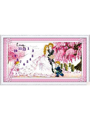 clock-1031 *สินค้าหมด* ชุดปักครอสติช ลายนาฬิกาคู่บ่าวสาว ขนาด 75*45 ซม.ผ้าครอสติช 11CTพิมพ์ลายปักบนผ้า ไหมคอตตอน 48 สี ผังลาย เข็ม