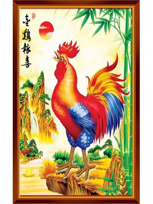 kai-2028 *สินค้าหมด* ชุดภาพติดคริสตัลกลม ลายไก่มงคล (งานติดเต็มภาพ) ขนาด 40*70 ซม.ผ้าแคนวาสลงผังลายเต็ม คริสตัลกลม 42 สี อุปกรณ์ครบชุด