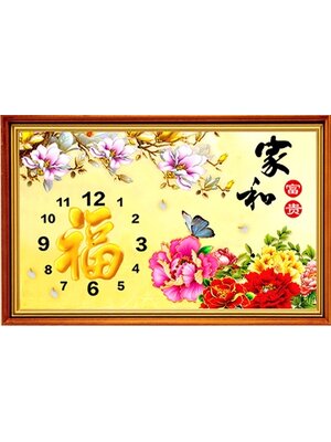 clock-2013 *พร้อมส่ง* ชุดภาพติดคริสตัลกลม ลายนาฬิกาดอกไม้มงคล งานติดเต็มภาพ ขนาด 50*35 ซม. ผ้าแคนวาสลงผังลายเต็ม คริสตัลกลม 27 สี (มีตัวเรือนนาฬิกา) อุปกรณ์ครบชุด