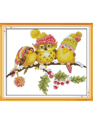 owl-1007 *พร้อมส่ง* ชุดปักครอสติช ลายเพื่อนนกฮูก (ผ้า11CTพิมพ์ลาย ปัก 3 เส้นเล็ก) ขนาด 39*33 ซม.ผ้าครอสติช 11CTพิมพ์ลายปักบนผ้า ไหมคอตตอน 11 สี ผังลาย เข็ม