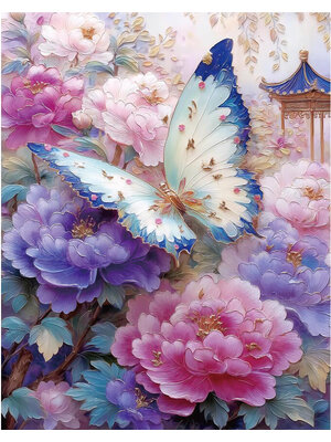 botan-1046 *พร้อมส่ง* ชุดปักครอสติช ลายผีเสื้อกับโบตั๋น (ปักเต็มผืนผ้า ไม่มีเดินเส้น ผ้า9CTพิมพ์ลาย ปัก 4 เส้นเล็ก) ขนาด 60*80 ซม.ผ้าครอสติช 9CTพิมพ์ลายปักบนผ้า ไหมคอตตอน 38 สี ผังลาย เข็ม