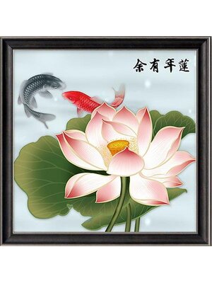 pla-2013 *พร้อมส่ง* ชุดภาพติดคริสตัลกลม ลายปลาคู่ในบึงบัว ( งานติดเต็มภาพ ) ขนาด 40*40 ซม. คริสตัลกลม 28 สี อุปกรณ์ครบชุด