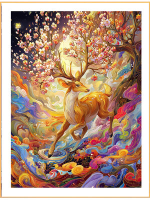 deer-1004 *พร้อมส่ง* ชุดปักครอสติช ลายกวางทองเขางาม (ปักเต็มผืนผ้า ไม่มีเดินเส้น ผ้า11CTพิมพ์ลาย ปัก 3 เส้นเล็ก) ขนาด 50*70 ซม.ผ้าครอสติช 11CTพิมพ์ลายปักบนผ้า ไหมคอตตอน 48 สี ผังลาย เข็ม