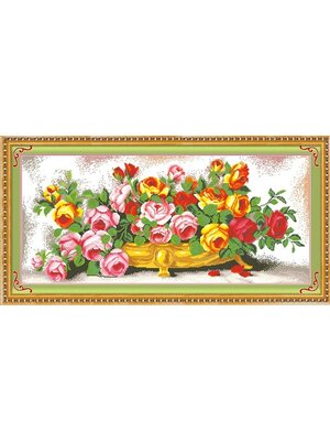 rose-1163 *สินค้าหมด* ชุดปักครอสติช ลายกระถางดอกกุหลาบ (ไม่มีเดินเส้น) ขนาด 102*51 ซม.ผ้าครอสติช 11CTพิมพ์ลายปักบนผ้า ไหมคอตตอน 43 สี ลูกปัดแก้ว 1 สี ผังลาย เข็ม