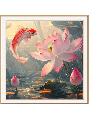 pla-1123 *สินค้าหมด* ชุดปักครอสติช ลายปลาคาร์ปในบึงบัว (ปักเต็มผืนผ้า ไม่มีเดินเส้น ผ้า11CTพิมพ์ลาย ปัก 3 เส้นเล็ก) ขนาด 50*50 ซม.ผ้าครอสติช 11CTพิมพ์ลายปักบนผ้า+ไหมคอตตอน 33 สี+ผังลาย+เข็ม