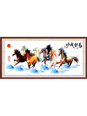 maa-1004 *พร้อมส่ง* ชุดปักครอสติช ลาย 8 อาชา ( รุ่นไหมเงา silk ผ้าพิมพ์ลาย11CT ปัก 3 เส้นเล็ก ) ขนาด 80*40 ซม.ผ้าครอสติช 11CTพิมพ์ลายปักบนผ้า ไหมเงา silk 45 สี ผังลาย เข็ม