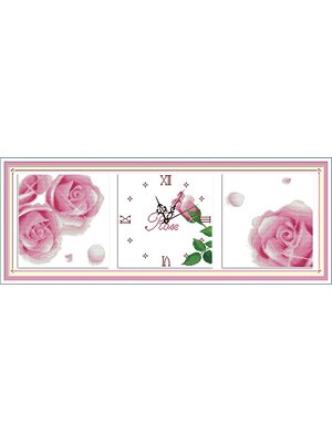 clock-1010 *สินค้าหมด* ชุดปักครอสติช ลายเซต 3 ชิ้น นาฬิกาดอกกุหลาบ (ไม่มีเดินเส้น) ขนาด 118*38 ซม.ผ้าครอสติช 11CTพิมพ์ลายปักบนผ้า ไหมคอตตอน 16 สี ผังลาย เข็ม