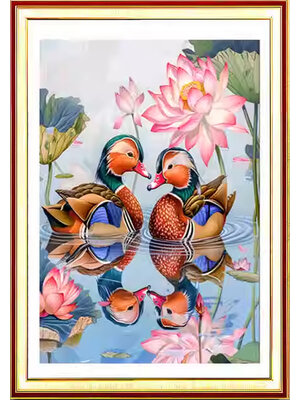 mandarin-1001 *พร้อมส่ง* ชุดปักครอสติช ลายเป็ดแมนดารินคู่ในบึงบัว (ปักเต็มผืนผ้า ไม่มีเดินเส้น ผ้า11CTพิมพ์ลาย มีประกาย ปัก 3 เส้นเล็ก) ขนาด 50*68 ซม.ผ้าครอสติช 11CTพิมพ์ลายปักบนผ้า ไหมคอตตอน 52 สี ผังลาย เข็ม