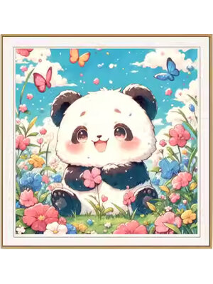 panda-1021 *พร้อมส่ง* ชุดปักครอสติช ลายแพนด้าในสวนดอกไม้ (ปักเต็มผืนผ้า ไม่มีเดินเส้น ผ้า 11CTพิมพ์ลาย ปัก 3 เส้นเล็ก) ขนาด 50*50 ซม.ผ้าครอสติช 11CTพิมพ์ลายปักบนผ้า ไหมคอตตอน 14 สี ผังลาย เข็ม