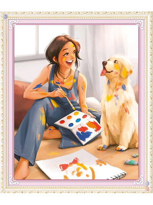 dog-1037 *สินค้าหมด* ชุดปักครอสติช ลายสาวน้อยกับน้องหมา (งานปักเต็มลาย ไม่มีเดินเส้น) ปักครั้งละ 3 เส้นเล็ก ขนาด 50*60 ซม.ผ้าครอสติช 11CTพิมพ์ลายปักบนผ้า ไหมคอตตอน 34 สี ผังลาย เข็ม