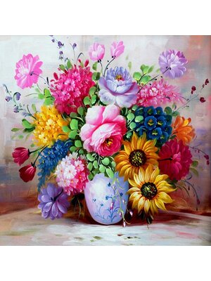 vase-2010 *พร้อมส่ง* ชุดภาพติดคริสตัลกลม ลายแจกันดอกไม้หลากสี (งานติดเต็มภาพ) ขนาด 36*36 ซม. คริสตัลกลม 32 สี อุปกรณ์ครบชุด