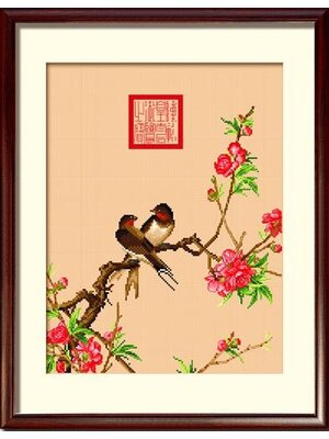 bird-1010 *พร้อมส่ง* ชุดปักครอสติช ลายนกน้อยกับดอกไม้ ชุดที่ 1 (ผ้า11CTสีน้ำตาล พิมพ์ลาย ปัก 3 เส้นเล็ก) ขนาด 41*49 ซม.ผ้าครอสติช 11CTสีน้ำตาลอ่อน พิมพ์ลายปักบนผ้า ไหมคอตตอน 28 สี ผังลาย เข็ม