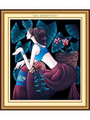 lady-1017 *พร้อมส่ง* ชุดปักครอสติช ลายสาวพื้นเมือง (ปักเต็มผืนผ้า ไม่มีเดินเส้น ผ้า11CTพิมพ์ลาย ปัก 3 เส้นเล็ก) ขนาด 61*69 ซม.ผ้าครอสติช 11CTพิมพ์ลายปักเต็มลายผ้า+ไหมคอตตอน 40 สี+ผังลาย+เข็ม