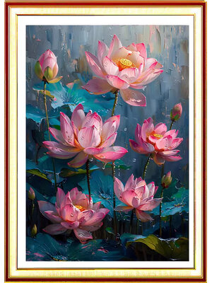 bua-1010 *พร้อมส่ง* ชุดปักครอสติช ลายภาพวาดบึงบัว (ปักเต็มผืนผ้า ไม่มีเดินเส้น ผ้า11CT พิมพ์ลาย มีประกาย ปัก 3 เส้นเล็ก) ขนาด 50*74 ซม.ผ้าครอสติช 11CTพิมพ์ลายปักบนผ้า ไหมคอตตอน 61 สี ผังลาย เข็ม