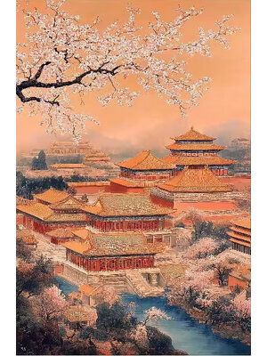 view-1029 *พร้อมส่ง* ชุดปักครอสติช ลายพระราชวังต้องห้าม ในฤดู spring (ปักเต็มผืนผ้า ไม่มีเดินเส้น ผ้า11CTพิมพ์ลาย สีน้ำตาล ปัก 3 เส้นเล็ก) ขนาด 50*70 ซม.ผ้าครอสติช 11CTพิมพ์ลายปักบนผ้า ไหมคอตตอน 38 สี ผังลาย เข็ม