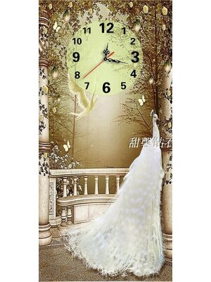 clock-2024 *พร้อมส่ง* ชุดภาพติดคริสตัลเหลี่ยม ลายนาฬิกานกยูงขาว งานติดเต็มภาพ ขนาด 40*75 ซม. ผ้าแคนวาสลงผังลายเต็ม คริสตัลเหลี่ยม 32 สี ตัวเรือนนาฬิกา อุปกรณ์ครบชุด
