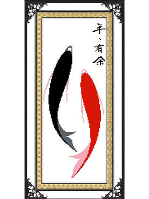 pla-1097 *สินค้าหมด* ชุดปักครอสติช ลายปลาคู่หยินหยาง (ไม่มีเดินเส้น ไม่มีผังลาย พิมพ์ผังลายปักบนผ้าเลย ปักครั้งละ 3 เส้นเล็ก ) ขนาด 25*50 ซม.ผ้าครอสติช 11CTพิมพ์ลายปักบนผ้า ไหมคอตตอน 4 สี เข็ม