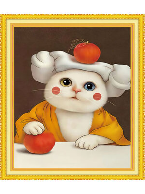 cat-1013 *พร้อมส่ง* ชุดปักครอสติช ลายแมวน้อยแอปเปิ้ล (ปักเต็มผืนผ้า ไม่มีเดินเส้น ผ้า11CTพิมพ์ลาย ปัก 3 เส้นเล็ก) ขนาด 40*49 ซม.ผ้าครอสติช 11CTพิมพ์ลายปักบนผ้า ไหมคอตตอน 30 สี ผังลาย เข็ม