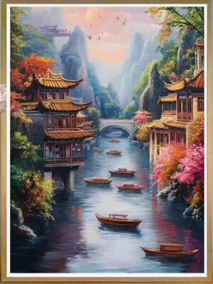 home-1112 *สินค้าหมด* ชุดปักครอสติช ลายบ้านริมคลอง ในฤดู winter (ปักเต็มผืนผ้า ไม่มีเดินเส้น ผ้า11CTพิมพ์ลาย ปัก 3 เส้นเล็ก) ขนาด 50*70 ซม.ผ้าครอสติช 11CTพิมพ์ลายปักบนผ้า+ไหมคอตตอน 33 สี+ผังลาย+เข็ม