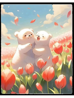 bear-1100 *สินค้าหมด* ชุดปักครอสติช ลายหมีคู่ในสวนทิวลิป (งานปักเต็มลาย ไม่มีเดินเส้น ปักครั้งละ 3 เส้นเล็ก) ขนาด 43*51 ซม.ผ้าครอสติช 11CTพิมพ์ลายปักบนผ้า ไหมคอตตอน 38 สี ผังลาย เข็ม