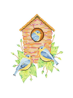 bird-1019 *พร้อมส่ง* ชุดปักครอสติช ลายบ้านนกน้อย (ปักครั้งละ 3 เส้นเล็ก) ขนาด 37*45 ซม.ผ้าครอสติช 11CTพิมพ์ลายปักบนผ้า ไหมคอตตอน 23 สี ผังลาย เข็ม